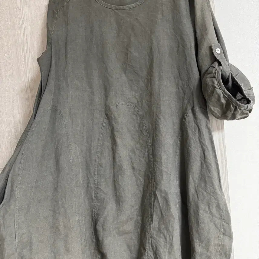 [BUNJANG] 100% Linen Long Blouse - Khaki / 모던한 카키 100%린넨 롱 브라우스