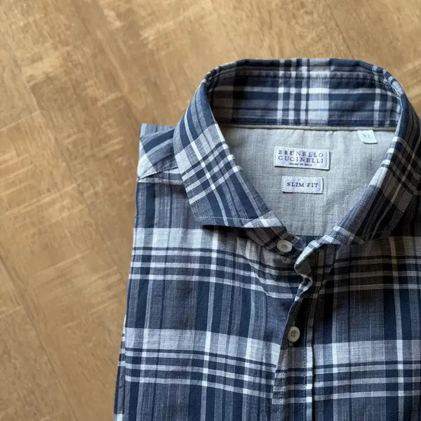 [BUNJANG] Brunello Cucinelli Blue Plaid Shirt XL / [110] 브루넬로 쿠치넬리 블루 플레이드 셔츠 (XL)