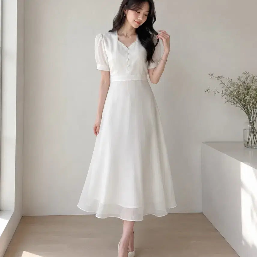 [BUNJANG] It Misha White Puff Sleeve Dress Size 55 / 잇미샤 화이트 퍼프소매 원피스 55사이즈