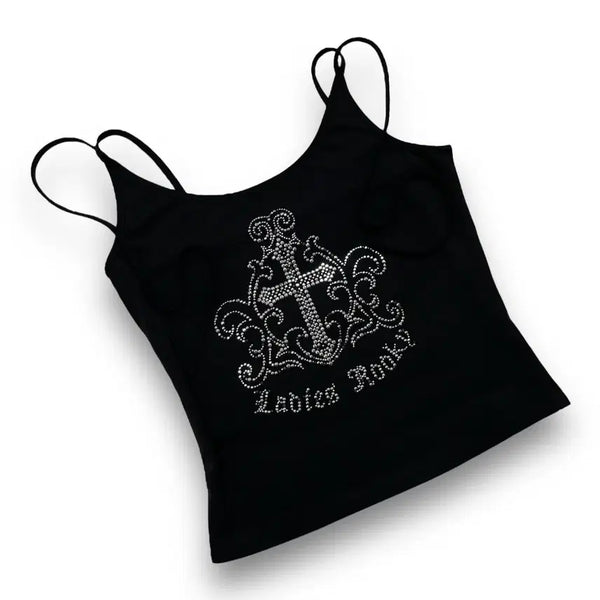 [BUNJANG] Rooky Rock Chic Stud Cross Sleeveless T-Shirt / Rooky Rock Chic Stud Cross Sleeveless