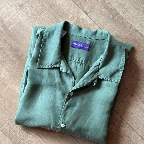 [BUNJANG] Ralph Lauren Purple Label Lyocell Linen Camp Collar Shirt XL / [110] 랄프로렌 퍼플라벨 캠프카라 셔츠 (XL)