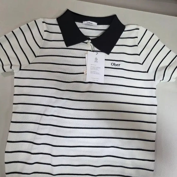 [BUNJANG] Ober Striped Knit Collar T-shirt / Ober 골프단가라 니트 카라티