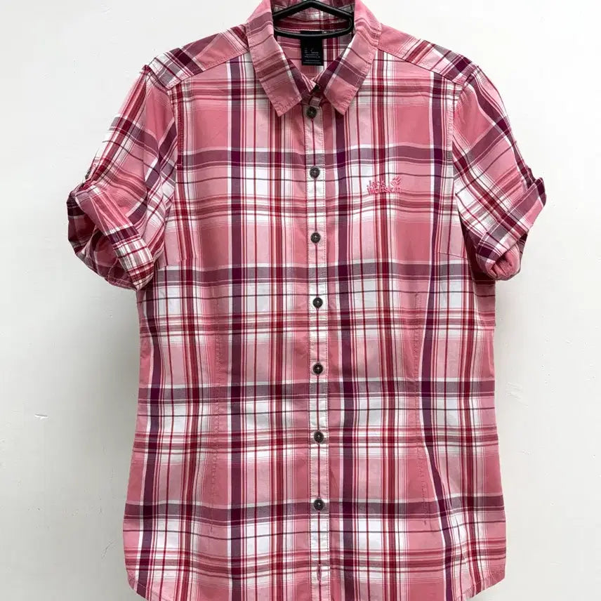 [BUNJANG] Jack Wolfskin Pink Check Short Sleeve Shirt XS / 일본빈티지 핑크 체크 반팔 셔츠
