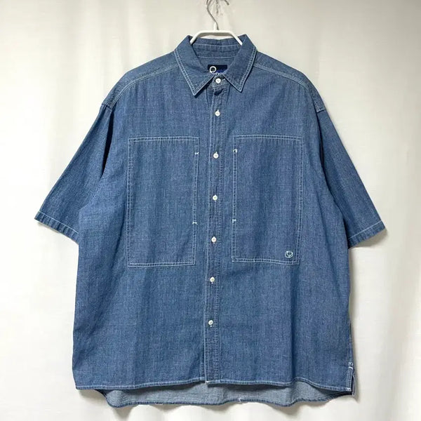 [BUNJANG] Penfield Oversized Denim Short Sleeve Work Shirt / 펜필드 오버핏 얇은 데님 반팔 아메카지 워크 셔츠