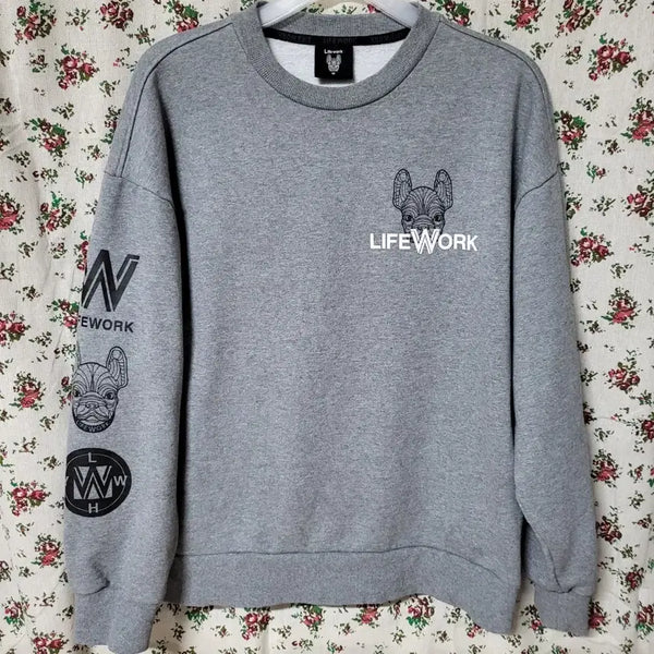 [BUNJANG] Life Work French Bulldog French Terry Sweatshirt (M) / 정품 라이프워크 약기모 프렌치불독 맨투맨 M 유럽사이즈 남여공용