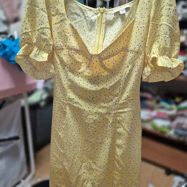 [BUNJANG] Topshop Yellow Dot Puff Sleeve Mini Dress / 탑샵 옐로우 도트 퍼프 소매 원피스