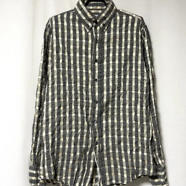 [BUNJANG] Solid Homme Summer Check Wrinkle-Processed Span Shirt Grey 100 / 솔리드옴므 정품 주름가공 스판 여름 체크셔츠 100 _ 그레이