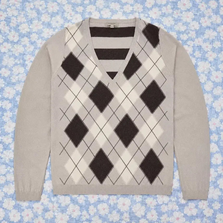 [BUNJANG] Burberry London Argyle Merino Wool V-Neck Sweater L / 버버리 런던 아가일 메리노울 니트 브이넥 스웨터 L
