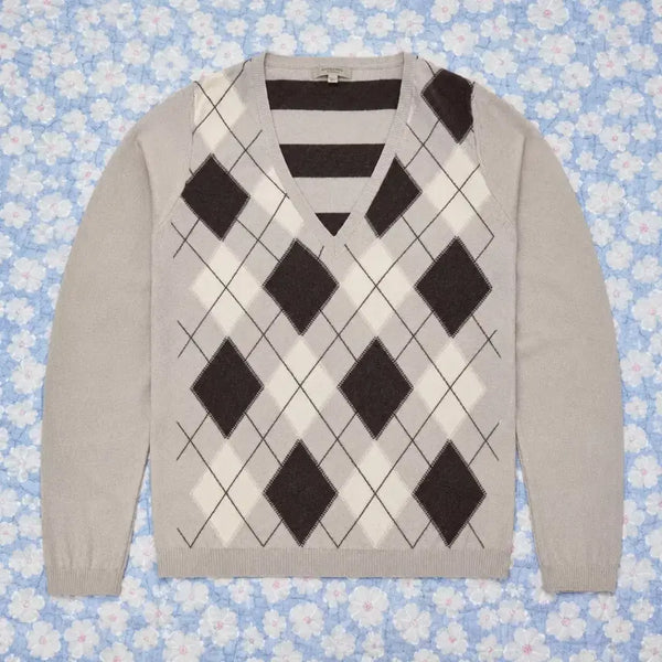 [BUNJANG] Burberry London Argyle Merino Wool V-Neck Sweater L / 버버리 런던 아가일 메리노울 니트 브이넥 스웨터 L