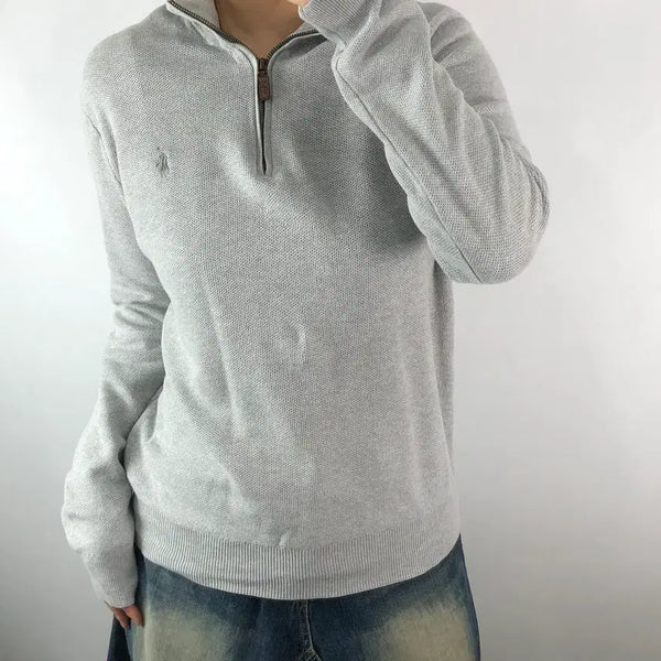[BUNJANG] Polo Ralph Lauren Light Grey Half-Zip Cotton Knit Sweater / [M] 폴로 라이트그레이 반집업 코튼니트