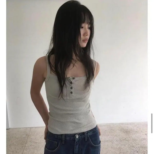 [BUNJANG] Isiz Cut-Off Sleeveless Tank Top Beige / 이즈이즈 Cut-Off Sleeveless 컷오프 슬리브리스 나시 베이지