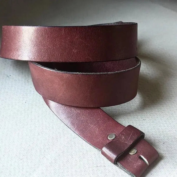 [BUNJANG] Vintage Burgundy Cowhide Western Leather Belt (Interchangeable Buckle) / 빈티지 버건디 카우하이드 웨스턴 레더 벨트 (버클 교체형)