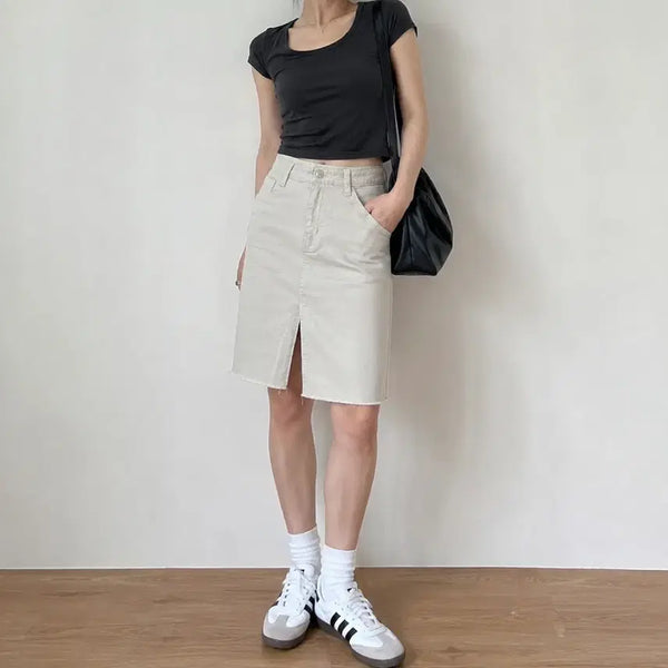 [BUNJANG] Namugreem Cotton Front Slit Skirt (Size S) / 나무그림 코튼 앞트임 스커트 s 치마