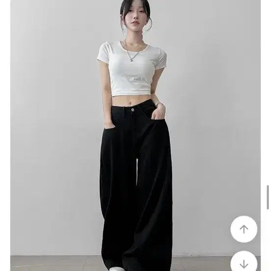 [BUNJANG] Rainy Black Wide Denim Pants / 에이블리 라이니 블랙 와이드 데님 팬츠