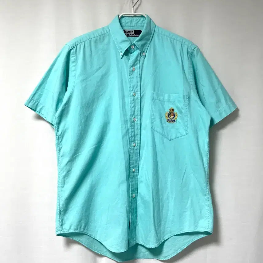 [BUNJANG] Polo Ralph Lauren 90s Crest Gold Button Oxford Short Sleeve Shirt M / 90s 폴로 랄프로렌 정품 크레스트 금장와펜 옥스포드 반팔 셔츠 M _ 민트