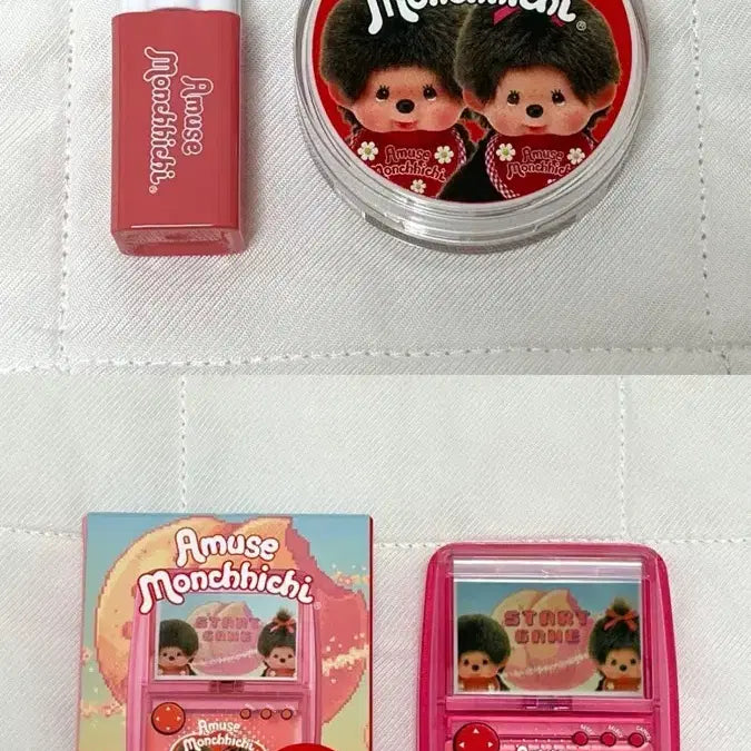 [BUNJANG] Amuse x Monchhichi Quick Makeup Mini Gacha & Game Console Lip & Cheek Bundle / (새상품/특가)어뮤즈 몬치치 콜라보 퀵 메이크업 미니 가챠[뉴트럴]+어뮤즈 몬치치 게임기 립앤치크 [복숭아 밤] 일괄판매