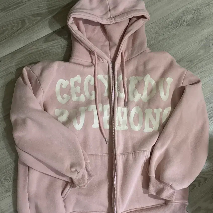 [BUNJANG] CeCyDay Pink Fleece Lined Hooded Zip-Up Jacket / CeCyDay 핑크 기모 후드집업