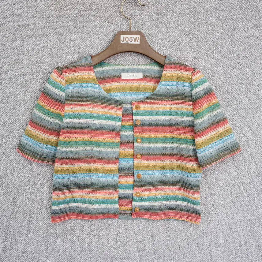 [BUNJANG] TWEE Women's Striped Summer Crop Blouse (Size 44-55) / TWEE 여성 스트라이프 썸머 크롭 블라우스 44-55size