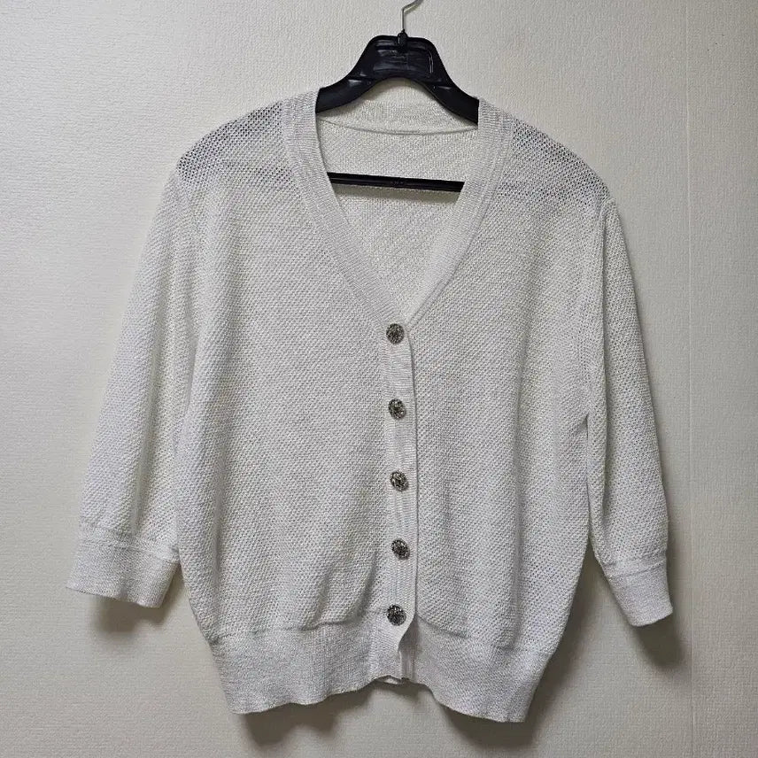[BUNJANG] NAIN White Perforated Knit Cardigan Size 55 / 나인 화이트 펀칭 니트 가디건 55