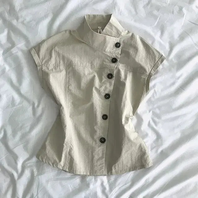 [BUNJANG] Cream Cheese Market Diagonal Tank Blouse / 크림치즈마켓 트렌치 사선 나시 블라우스