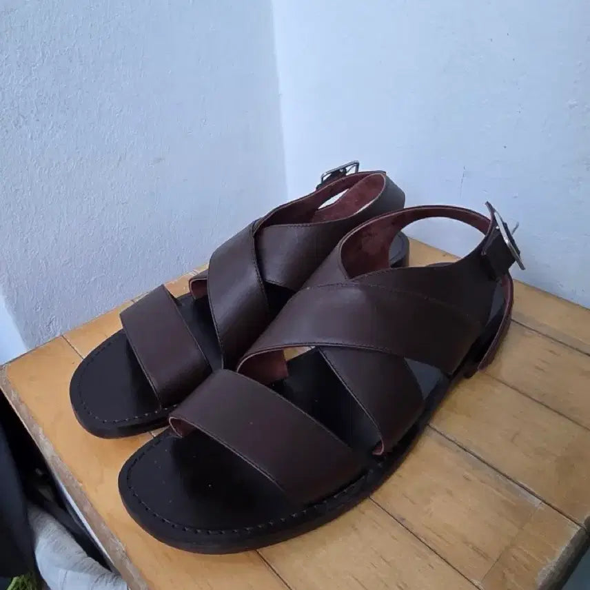 [BUNJANG] Loro Piana Brown Leather Strap Sandals Size 44 / 로로피아나 브라운 레더 스트랩 샌들 44