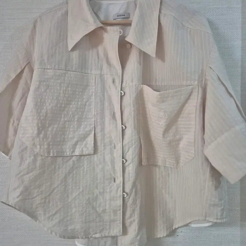 [BUNJANG] System Beige Pinstripe Cotton Linen Blend Shirt / 한섬 시스템 셔츠 베이지