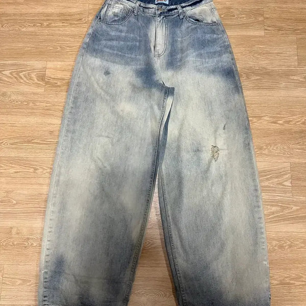 [BUNJANG] OOTJ Shadow Damage Washing Wide Denim Pants / ootj 쉐도우 데미지 워싱 와이드 데님