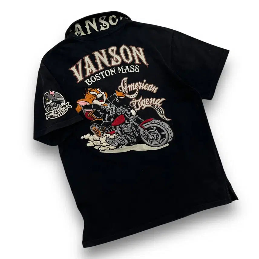 [BUNJANG] Vanson x Tom and Jerry Classic Biker Collar Short Sleeve Shirt / 밴슨 x 톰과 제리 클래식 바이커 카라 반팔 셔츠