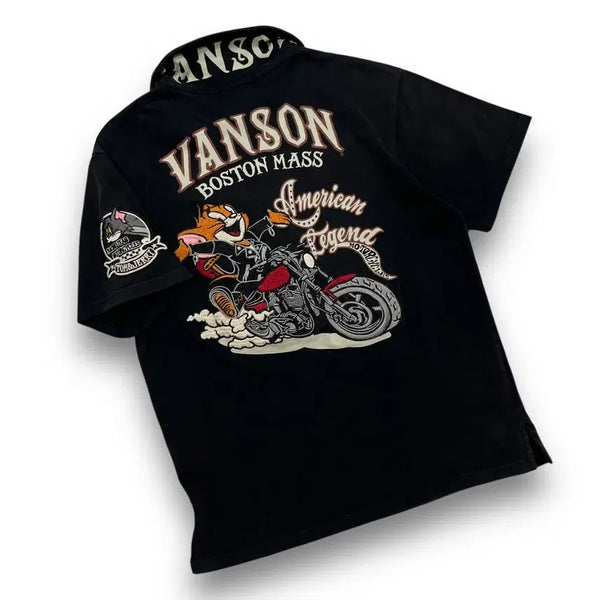 [BUNJANG] Vanson x Tom and Jerry Classic Biker Collar Short Sleeve Shirt / 밴슨 x 톰과 제리 클래식 바이커 카라 반팔 셔츠