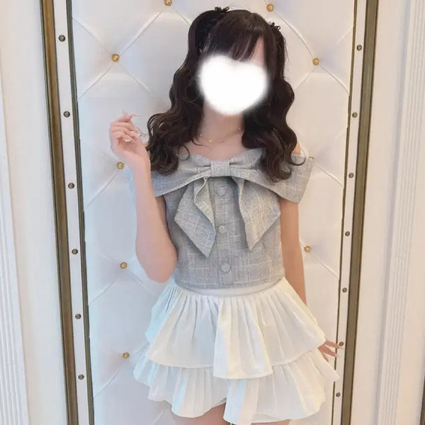 [BUNJANG] GRL Blue Ribbon Short Sleeve Off-Shoulder Top / 현물) GRL 그레일 블루 리본 반팔 오프숄더 일브 스나계