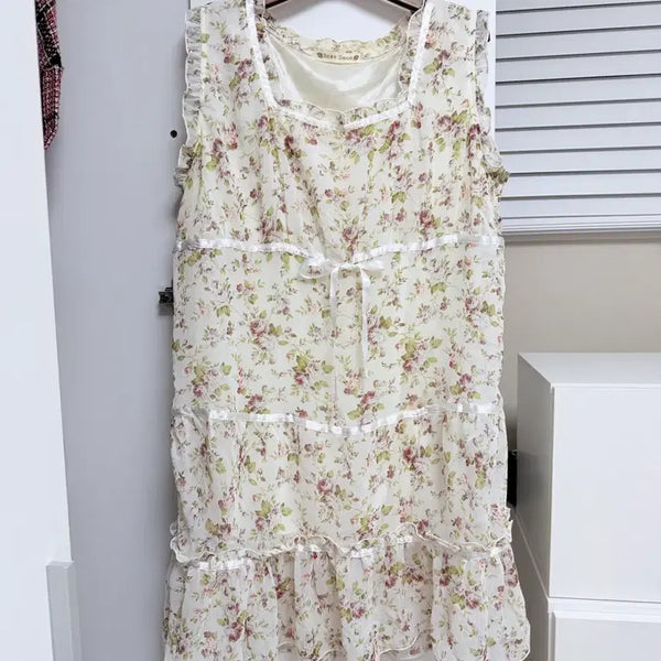 [BUNJANG] Vintage Floral Print Maxi Dress / 일본빈티지 보라잔꽃 원피스