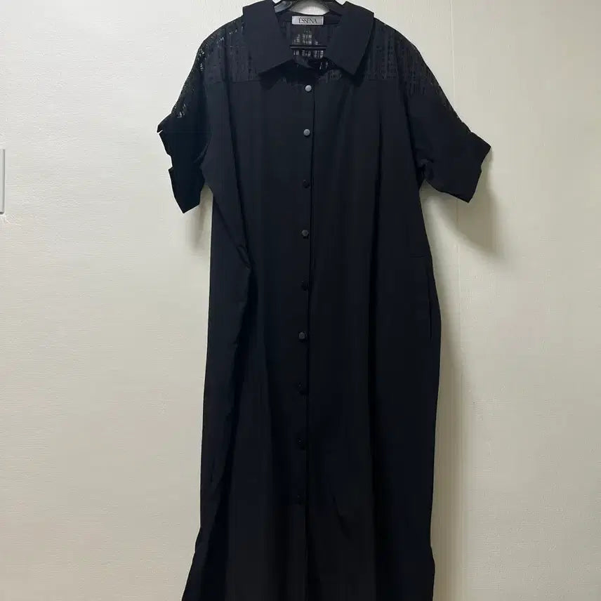 [BUNJANG] Black Sheer Shoulder Long Dress / 바스락 어깨 시스루 롱 원피스 프리