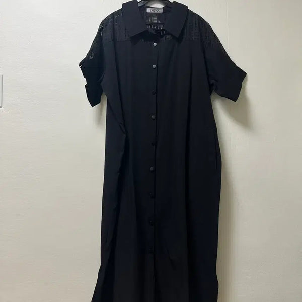 [BUNJANG] Black Sheer Shoulder Long Dress / 바스락 어깨 시스루 롱 원피스 프리