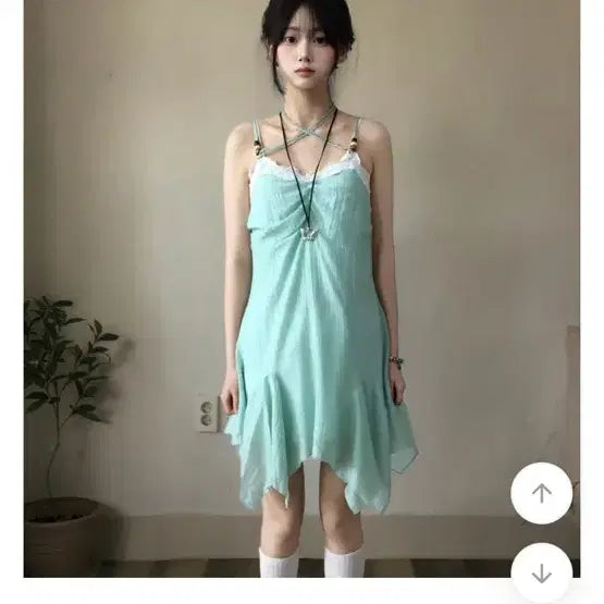 [BUNJANG] Mint Lace Strap Dress / 민트색 레이스 끈 원피스