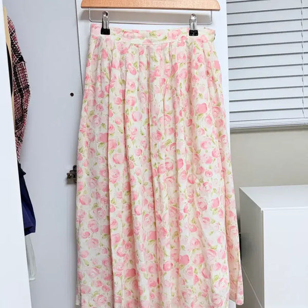 [BUNJANG] Japanese Vintage Pink Floral Long Skirt / 일본빈티지 핑크플로랄 롱스커트