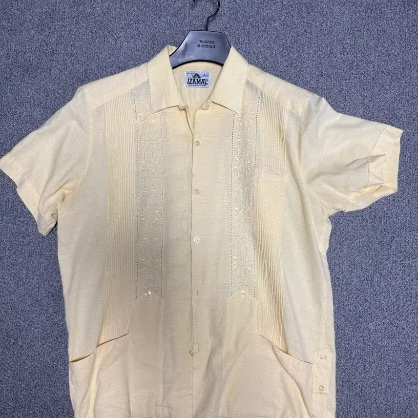 [BUNJANG] Vintage Cuban Guayabera Short Sleeve Shirt Yellow / [103] 빈티지 쿠반 구아야베라 반팔 셔츠 옐로우 노랑