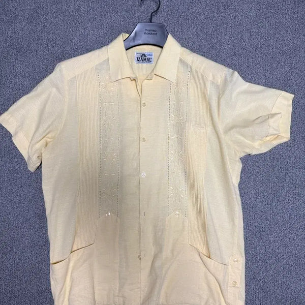 [BUNJANG] Vintage Cuban Guayabera Short Sleeve Shirt Yellow / [103] 빈티지 쿠반 구아야베라 반팔 셔츠 옐로우 노랑