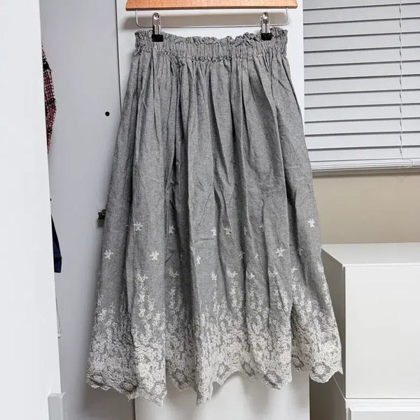 [BUNJANG] Vintage Japanese Grey Embroidered Skirt / 일본빈티지 그레이 자수 스커트