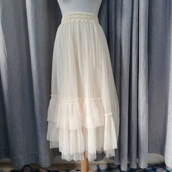[BUNJANG] Banding Sheer Cream Long Skirt / 밴딩 샤 크림 롱스커트