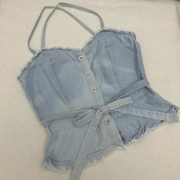 [BUNJANG] Denim Bustier Belt Set / 데님 뷔스티에 벨트 세트