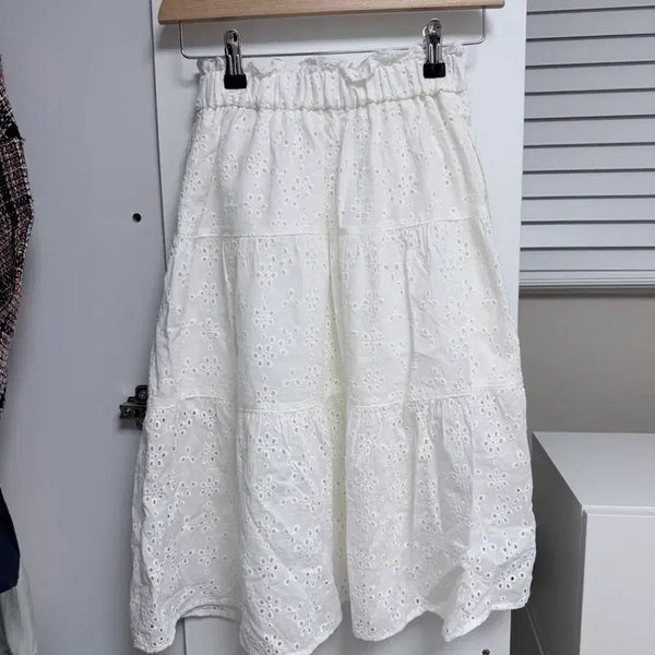 [BUNJANG] White Punching Midi Skirt / 일본빈티지 화이트 펀칭 미디스커트