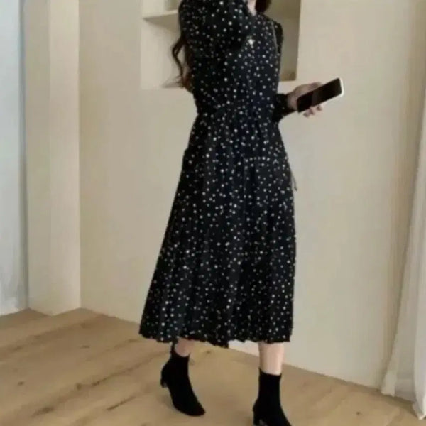 [BUNJANG] VOV Dot Pleats Long Dress / 보브 도트 플리츠 롱 원피스