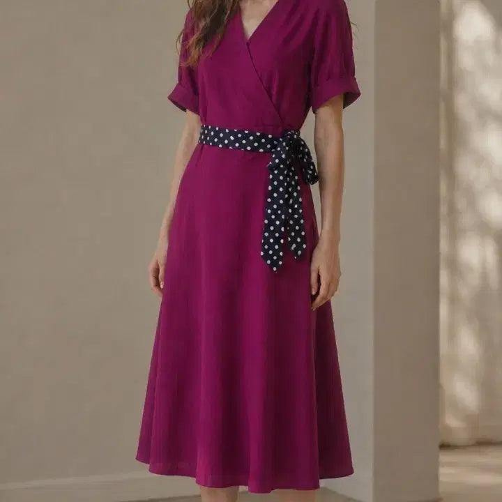 [BUNJANG] MOJO.S.PHINE Polka Dot Belted Long Dress / 모조에스핀 도트 벨티드 롱원피스  (66, 새옷컨디션)