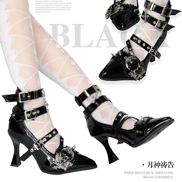 [BUNJANG] Gothic Cross Strap Platform High Heels / 전학생 고딕 십자가 하이힐 펑크 스트랩 포인트 슈즈 구두