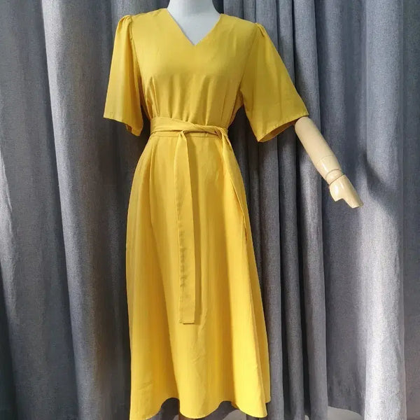 [BUNJANG] Yellow Waist Tie Maxi Dress / 고급 옐로 허리끈 맥시원피스
