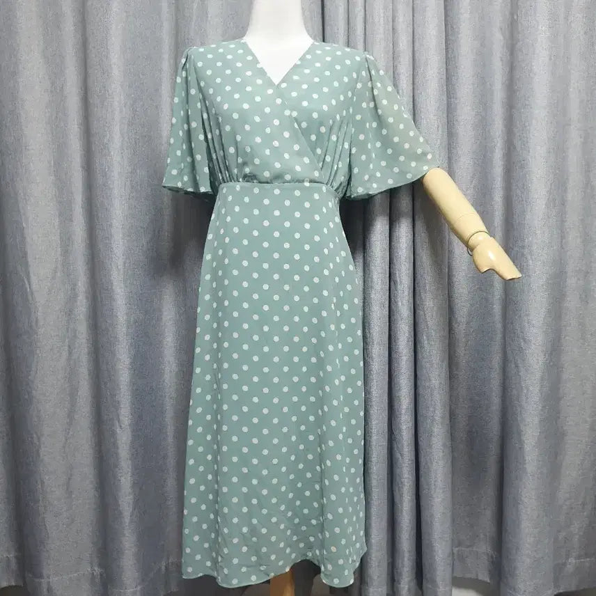[BUNJANG] Mint Dot Back Ribbon Long Dress / 민트도트 뒷리본 롱 원피스
