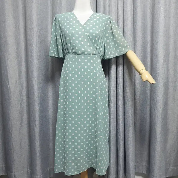 [BUNJANG] Mint Dot Back Ribbon Long Dress / 민트도트 뒷리본 롱 원피스