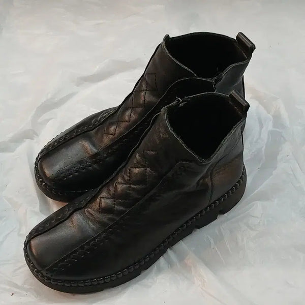 [BUNJANG] Vintage Zone Leather Quilted Ankle Boots Size 240 / 빈티지존 가죽 퀼팅 앵클 부츠 240