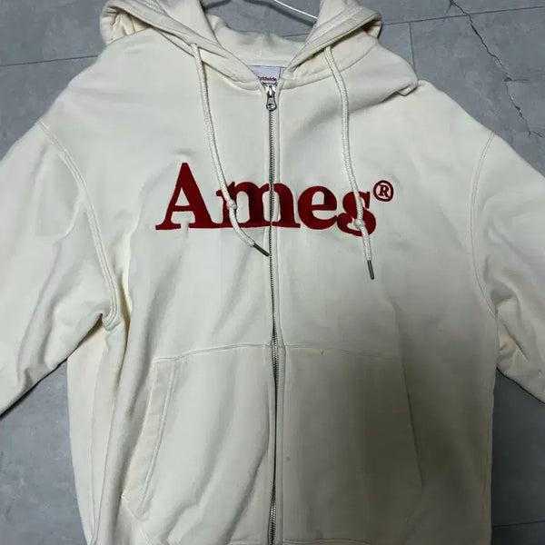 [BUNJANG] Ames Worldwide Basic Logo Hoodie Zip Up Cream M / Ames 아메스 월드와이드 후드집업 크림M BASIC LOGO HOODIE ZIP UP CREAM