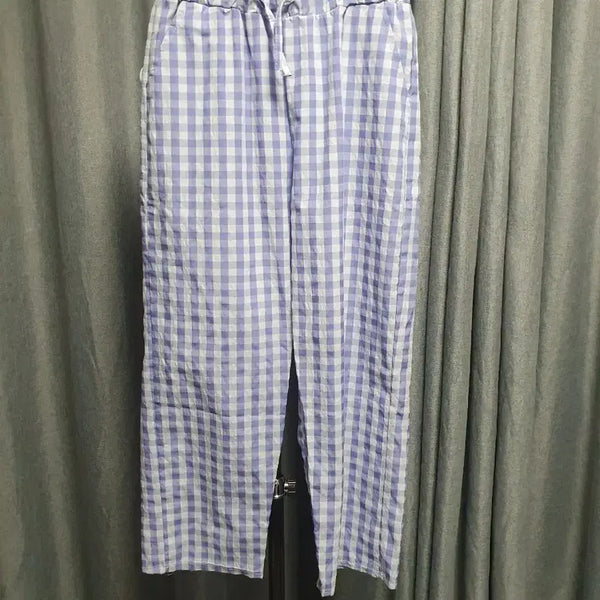 [BUNJANG] Purple Check Banding Cool Pants / 퍼플체크 밴딩 시원 팬츠